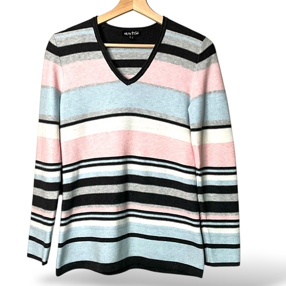 MARBLE Scotland 100% Cotton Lightweight Stripe Vee Neck Sweater Sz XL - Picture 3 of 9